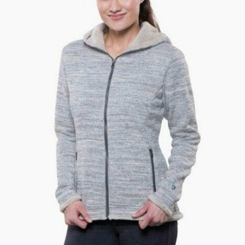Kuhl Alska Hooded Fleece Full Zip Jacket Women’s Size Lg Ash Gray Warm Outdoor